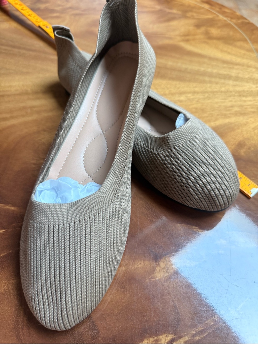 Knit Slip-On Ballet Flats in Light Taupe